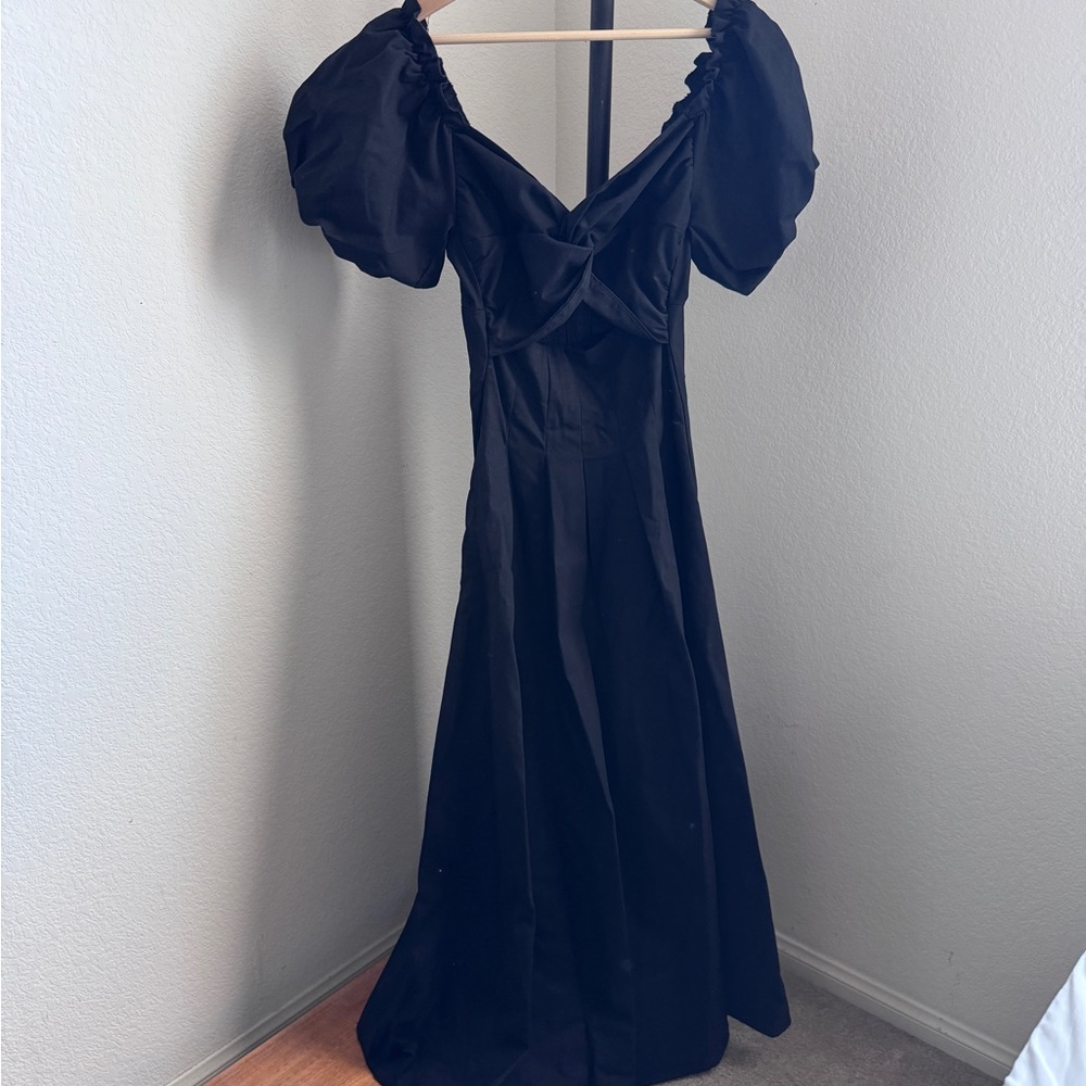 Petal & Pup Black Maxi Dress with Puff Sleeves